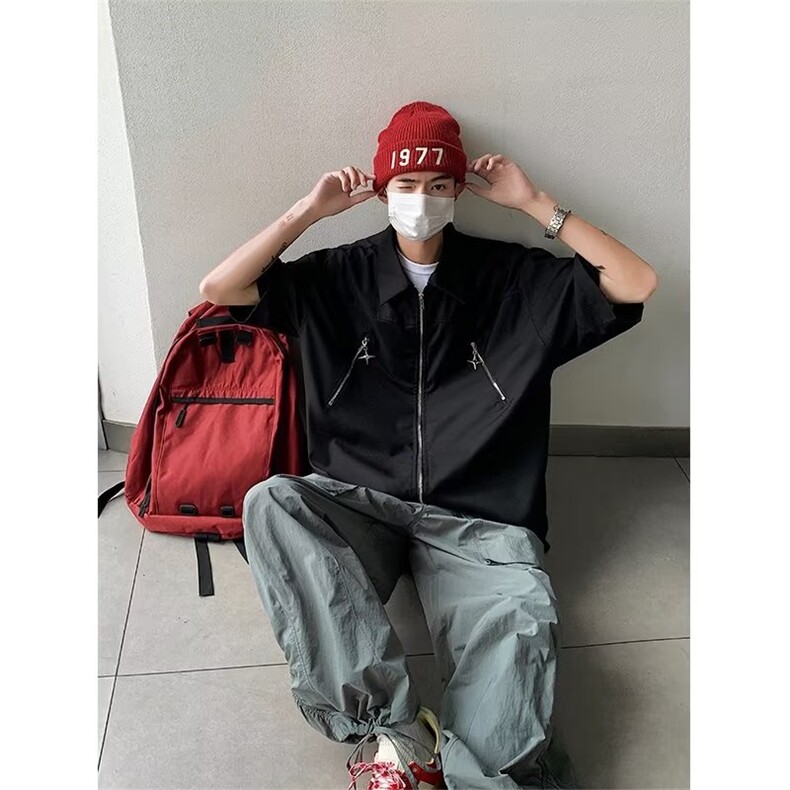 衬衫标准潮潮流原宿慵懒夏季五分袖简约日常青春流行气质,男装衬衫,星座716-3