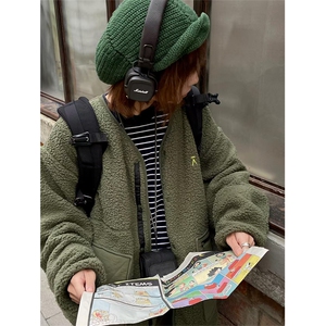高品 秋冬户外糕糕毛保暖拼接撞色开衫羊羔毛外套男女 A1180-P75图片