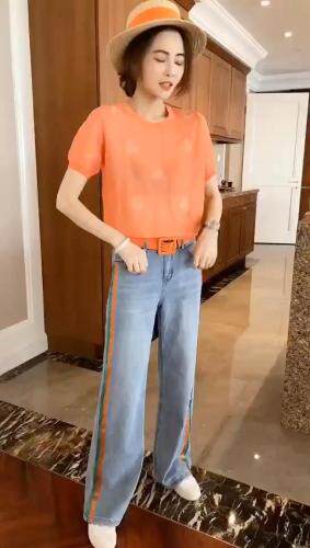 【现货】重工烫钻牛仔阔腿裤，女装，柚格