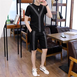 主推夏季短袖T恤潮牌休闲青少年韩版帅气套装男T708-p50图片