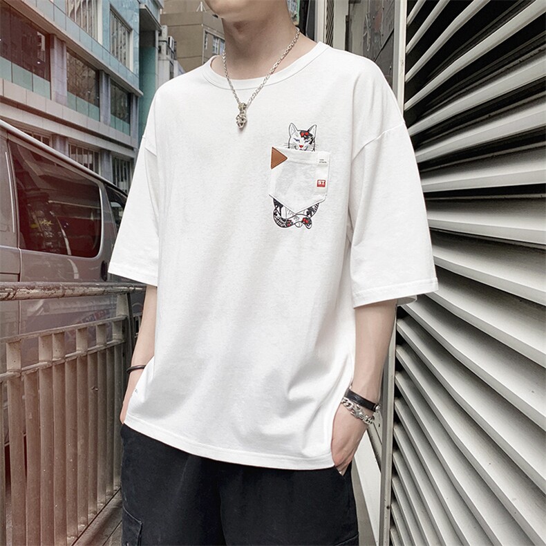 新款港风纯棉男士夏季潮流短袖T恤休闲五分袖上衣TEE DS340TP25图片