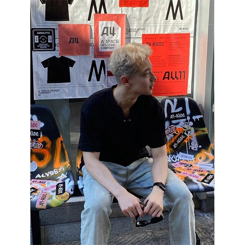 【有货】DT59-P40夏季重磅t恤男V领宽松半袖纯棉正肩高级感痞帅潮,男装T恤,星座603-2