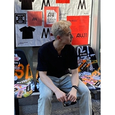 【有货】DT59-P40夏季重磅t恤男V领宽松半袖纯棉正肩高级感痞帅潮，男装T恤，星座603-2