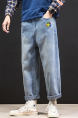 NK46101-P45加绒-P55百搭牛仔裤男士宽松九分裤男直筒裤子男，男装牛仔裤，电商A040A