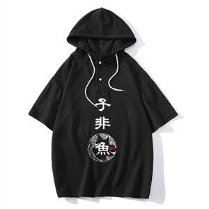 LD54070-P45 连帽短袖t恤男大码胖子带帽五分袖中袖 大皂风图片