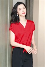 重磅真丝短袖衬衫女夏季2025新款气质V领设计感桑蚕丝短款上衣潮，女装衬衫，阿舍尔精品