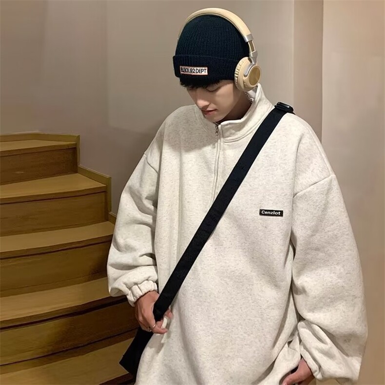 半拉链卫衣男ins潮痞帅炸街加绒外套宽松bf慵懒风上衣服WY722-P35,女装短外套,星座1008-1