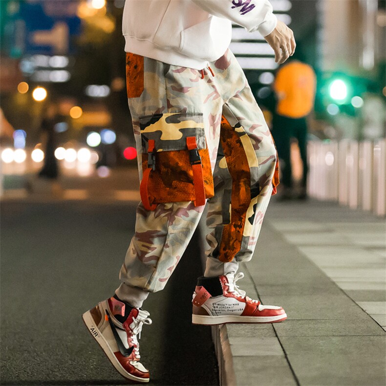 秋装夜景宽松迷彩工装休闲九分裤嘻哈滑板束脚哈伦裤潮男K272/P65,男装休闲裤,星座608A