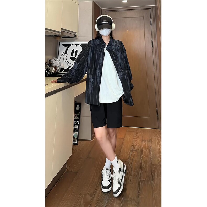 现货10058-P40控68立领扎染百搭衬衫男秋季新款港风宽松长袖,男装衬衫,电商A059