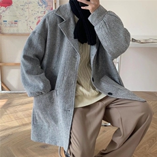 毛呢风衣外套秋韩版潮流宽松中长款日系JK2021P70，男装毛呢大衣，星座1116-2