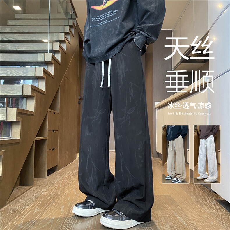抖音品质夏季新款新中式冰丝宽松休闲裤B315-K25688-特p30控58,男装休闲裤,电商B315