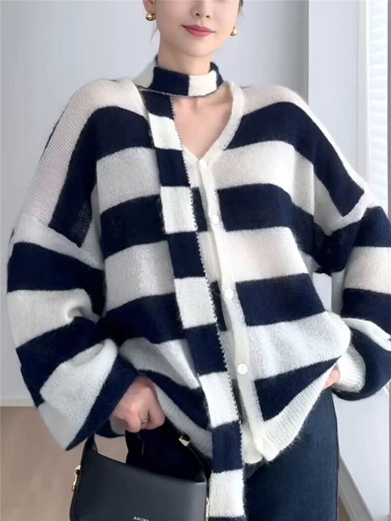 2025年秋季7针加厚V领开衫--送飘带，女装针织衫/毛衣，美够羊绒