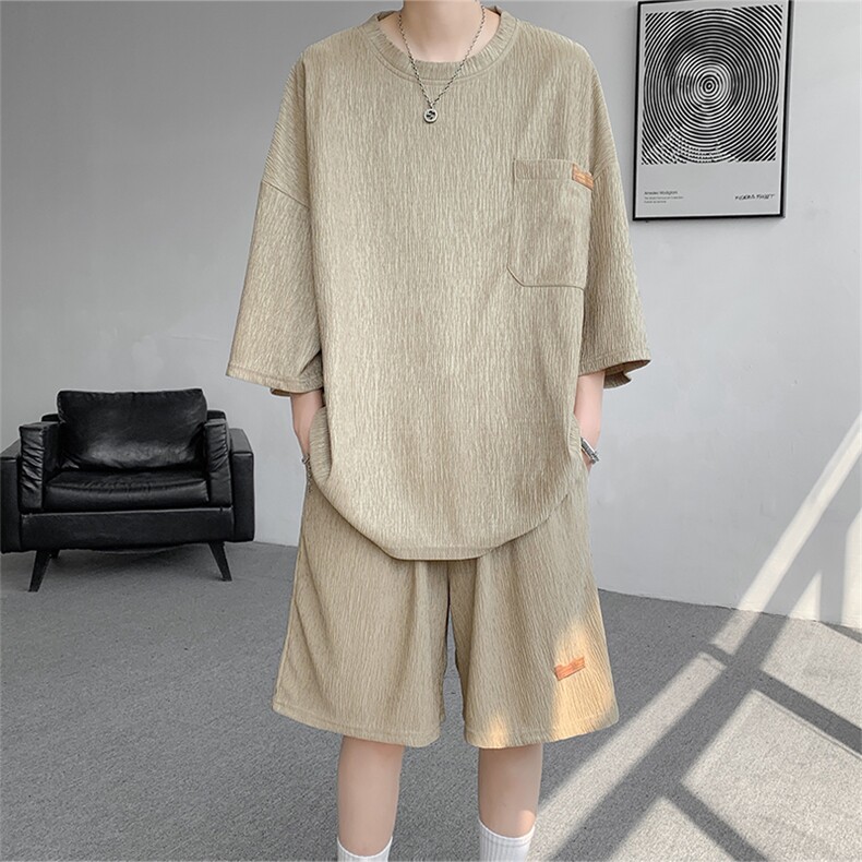 TZ755-特批45 控78 高质感高克重套装圆领两件套大码T恤短袖短裤图片