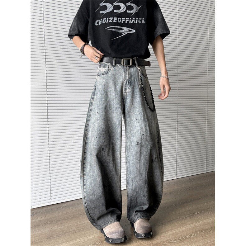 2025新款美式泼墨水洗渐变弯刀牛仔裤嘻哈阔腿现货K8412-P48,男装牛仔裤,星座512-3