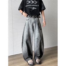 2025新款美式泼墨水洗渐变弯刀牛仔裤嘻哈阔腿现货K8412-P48，男装牛仔裤，星座512-3