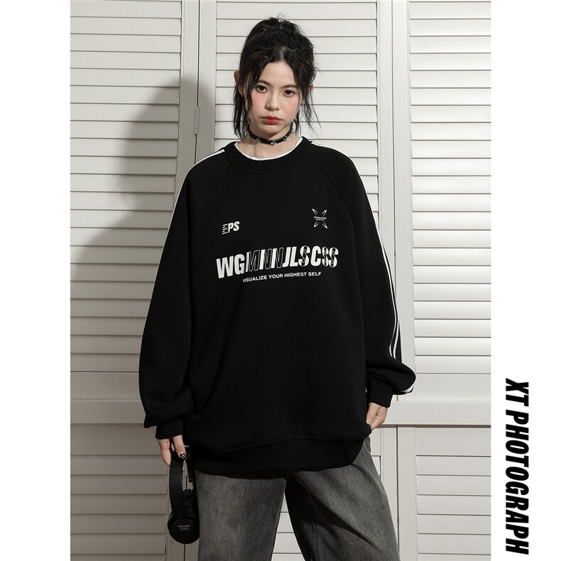 中性340克棉秋装圆领套头长袖卫衣大码宽松秋季男装外套S337-P58，女装短外套，电商A233-1