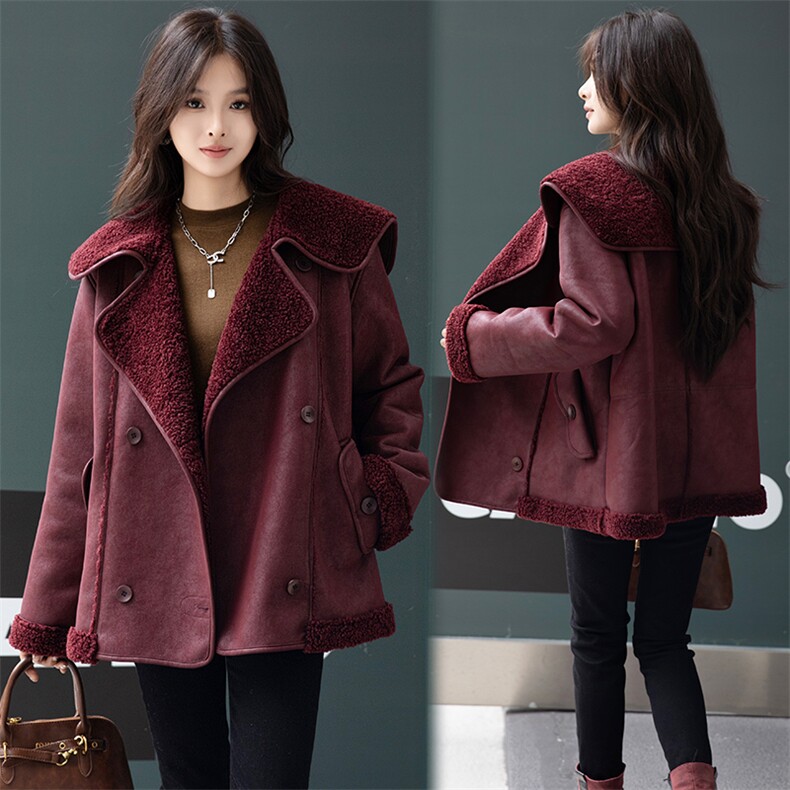 x2024冬季新款仿羊羔毛大衣时尚年轻皮毛一体外套女中长款韩版大衣，女装羊羔毛/颗粒绒，潮流依族