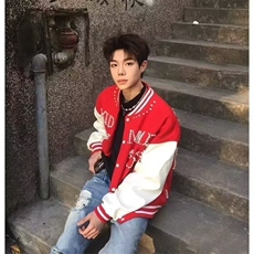 美式珍珠刺绣拼接撞色棒球服外套男女春季情侣休闲宽松夹克JKT77，男装夹克，星座516A