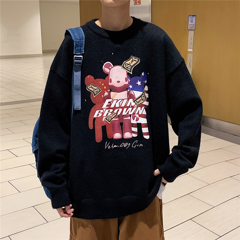 1港风新款宽松休闲中性情侣潮流印花毛衣男外套7673P48加绒P55,男装针织衫/毛衣,星座226-2