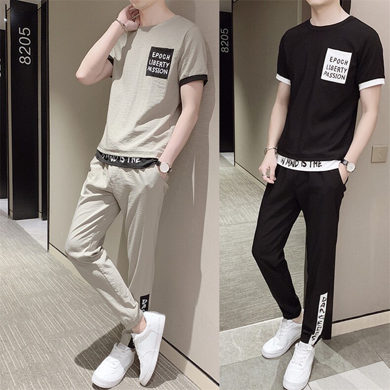 2021夏季新款男士潮流短袖T恤休闲九分裤运动套装A438-903-P70,男装休闲套装,电商A438