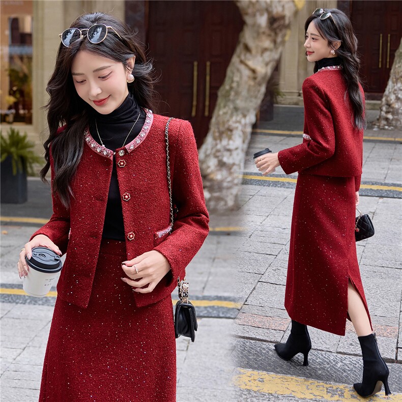 【bao款现货已出】2025冬装新款新娘回门服敬酒服钉钻两件套25毛,女装套装/套裙,雅静靓衣