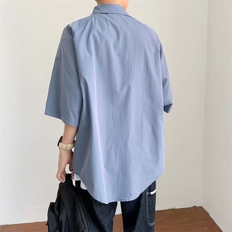 日系五分袖春夏季新款衬衫潮流慵懒男方领宽松型衬衫AC198P26,男装衬衫,星座1116-2