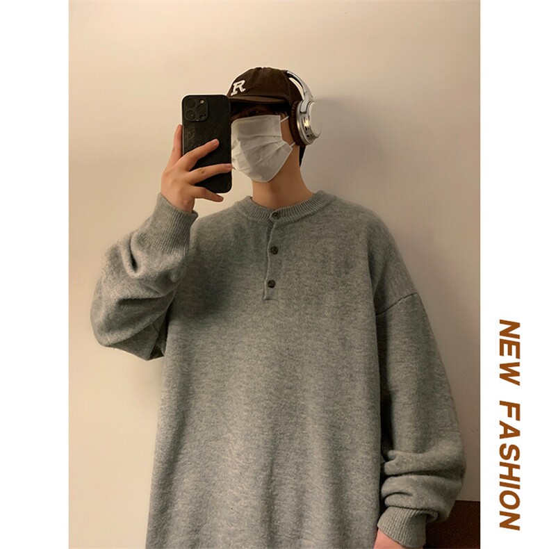 特批P45无差价秋冬新款慵懒风亨利领针织衫男大码高级感毛衣MY109,男装针织衫/毛衣,电商A001-1
