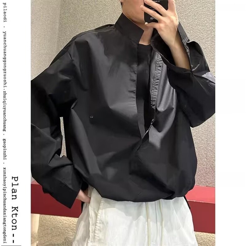 秋款男衬衫假两件设计长袖衬衣立领休闲个性小众上衣CS063P55,男装衬衫,星座1013-1