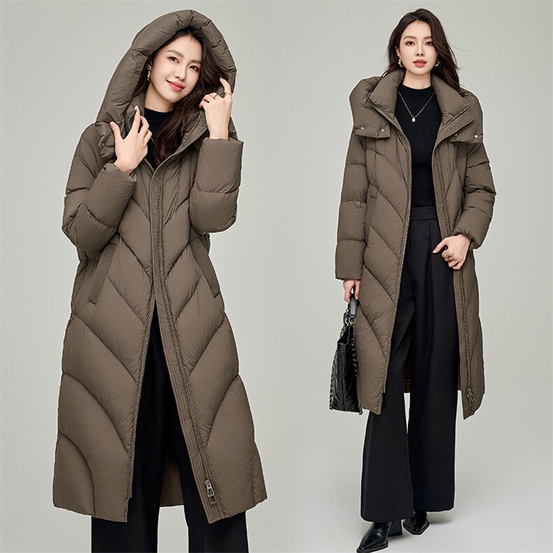 长款御寒连帽羽绒服女冬季加厚简约百搭保暖90白鸭绒外套,女装羽绒服,阿舍尔精品