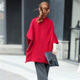 口袋斗篷型短款九分袖2020年冬季西装领纯色毛呢外套，女装毛呢外套，深水步