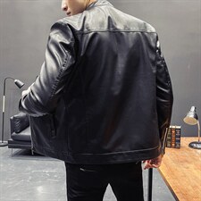 跨境男士皮衣男2021秋冬新款男装加绒皮夹克修身潮流韩版加厚外套，男装皮衣，星座四季星座1412