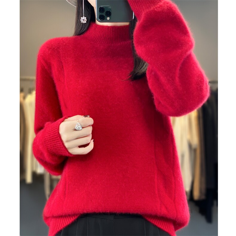 百搭半高领羊毛衫女秋冬新款加厚保暖毛衣宽松显瘦针织衫，女装羊毛衫，九嘉羊绒