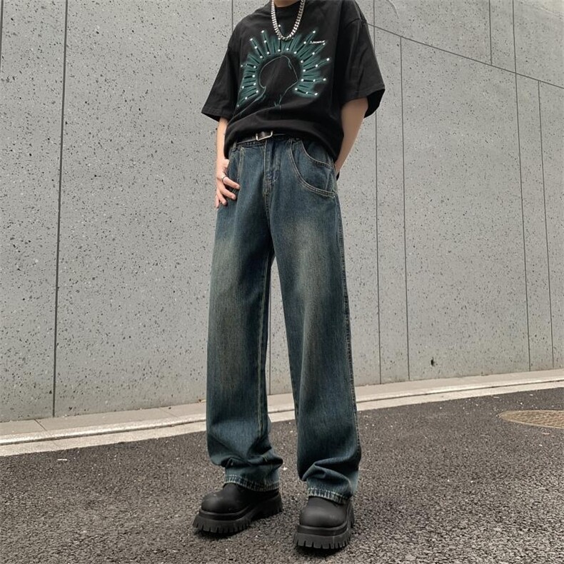 美式高街小众牛仔裤男 个性百搭休闲裤G9628/P5578图片