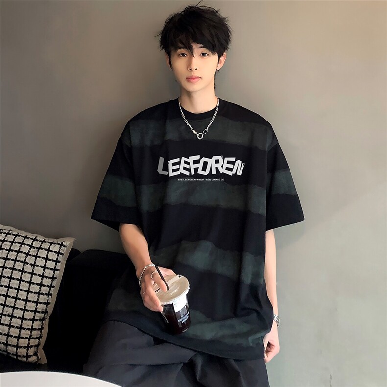 夏季高级条纹百搭潮牌男女同款时尚渐变印花短袖T恤上衣T117-P28,男装T恤,电商C307