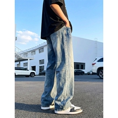 闪电纹微喇牛仔裤男新款牛仔裤男士复古痞帅男生修身显腿长微喇，男装牛仔裤，星座302A-2