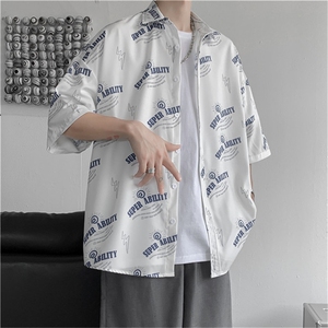 新款满印衬衫男士短袖港风慵懒衬衣宽松小众衬衫外套 W822-P32图片