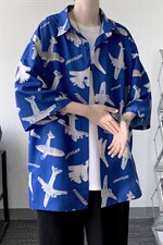 夏季潮流小飞机满印ins衬衫男新款冰丝情侣装A071-C35-P38，男装衬衫，电商A071