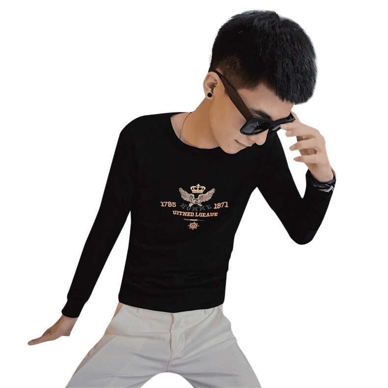 3秋季长袖修身T恤刺绣社会精神小伙韩版潮男打底衫C301B-CT12,男装T恤,电商C301B