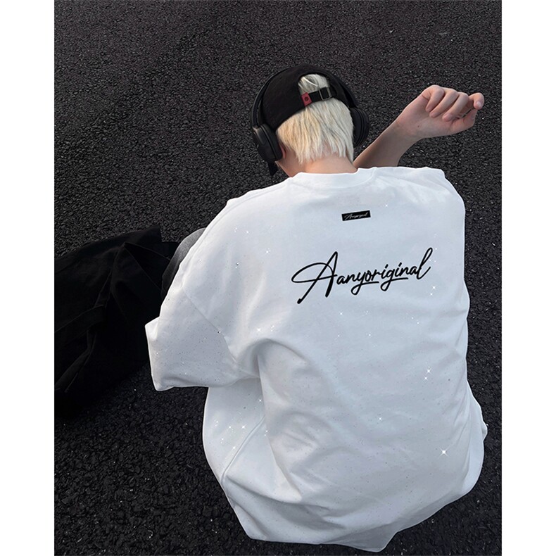 可48小时发货支持抖音得物来样二开美式满天星亮片短袖T恤MTX718，男装T恤，电商A486