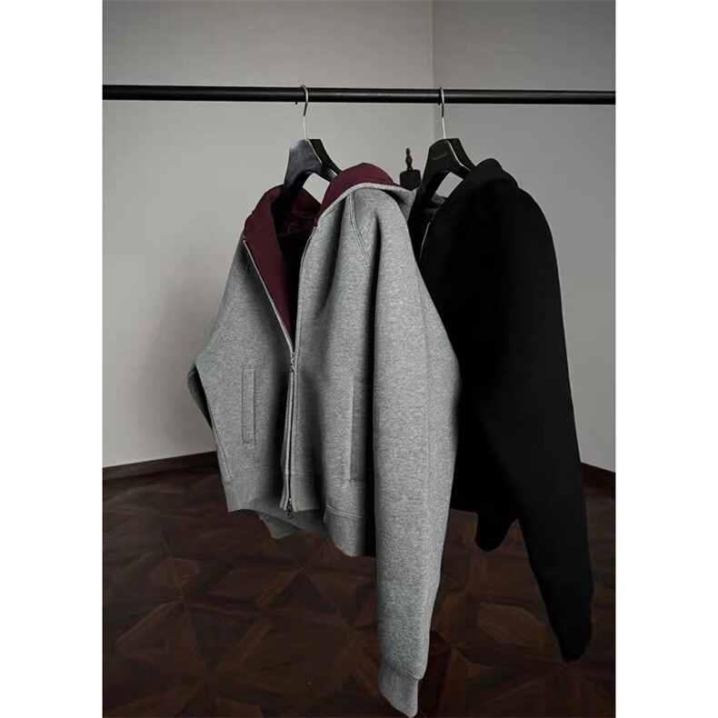 抖音得物高品质秋冬美式高街重磅结构双层双面连帽卫衣外套XS107，男装卫衣，电商A486