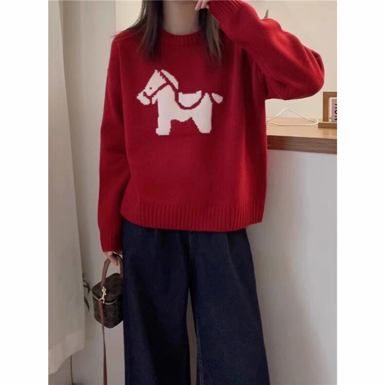 2026年秋季时尚百搭通勤简约休闲提花小马开衫，女装针织衫/毛衣，端硕羊绒