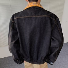 得物品质秋款男牛仔夹克衫刺绣格子领拼接宽松外套JK1041P85，男装工装外套，星座1013-1