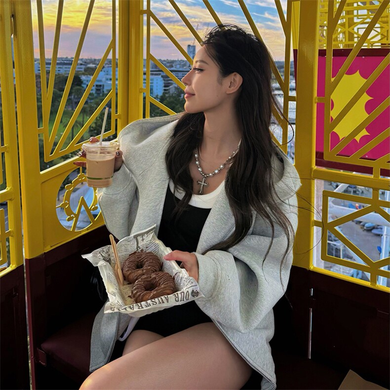 抖音得物高品质25秋冬美式高街宽松结构防风高领连帽卫衣外套W60，男装卫衣，电商A486-1