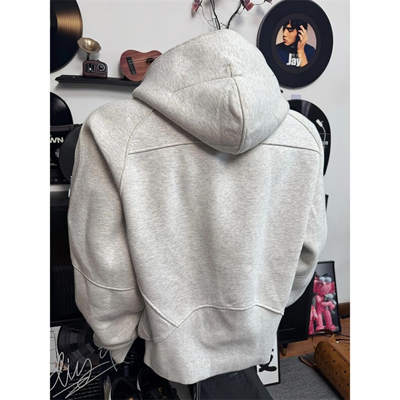 抖音得物高品质二开26春装重磅宽松结构拉链设计高领连帽卫衣W76,男装卫衣,电商A486