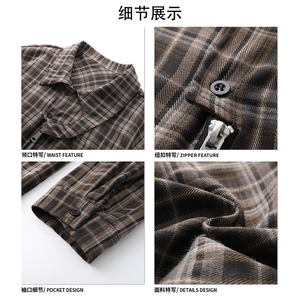 日系复古时尚个性简约格子衬衫撞色随性高级感格子衬衣HY712TP55图片