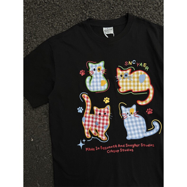 【有货】BK896CC-特P35猫咪刺绣短袖T恤男女情侣款,男装T恤,星座1007（原301D）