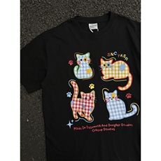 【有货】BK896CC-特P35猫咪刺绣短袖T恤男女情侣款，男装T恤，星座1007（原301D）