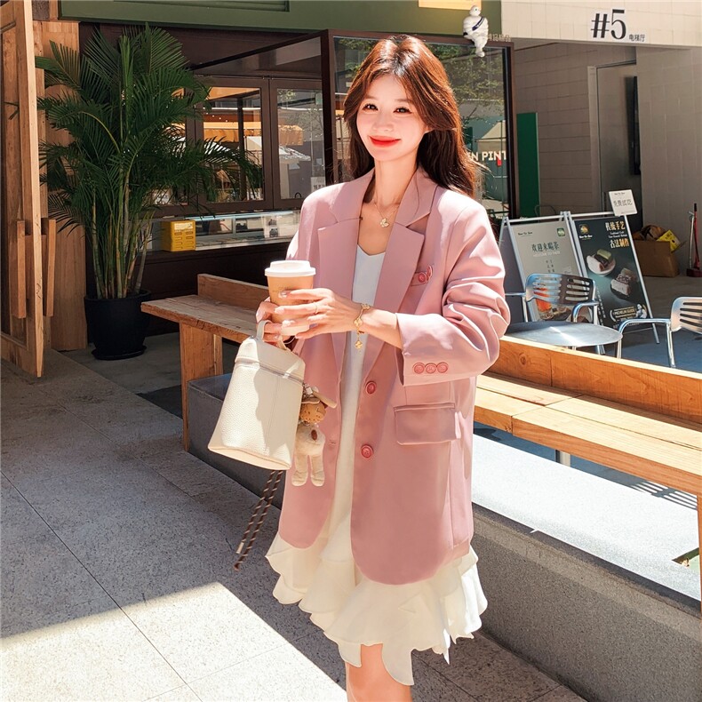 粉色休闲西装外套女2025年秋季新款韩系减龄巨好看独特漂亮小西服,女装西装,2C325