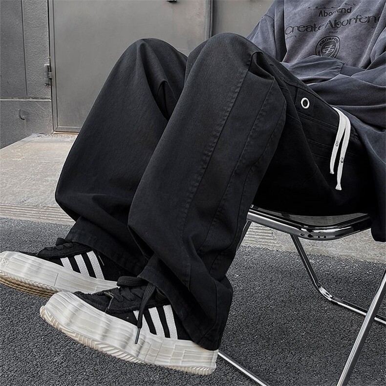 复古咖色裤子男秋季oversize日系慵懒坠感休闲工装裤直筒宽松阔腿,男装休闲裤,星座310B-1