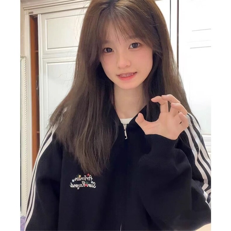 美式hiphop三条杠连帽开衫卫衣女秋冬季小众慵懒风情侣WY0016图片